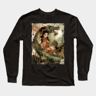 Vietnamese Girl with Dragon Traditional Art Long Sleeve T-Shirt